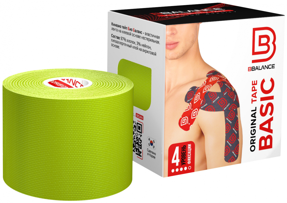 00-00000147 Тейп (тейп-лента, кинезио) SILK BB 5 см×5 м, цв. лайм
