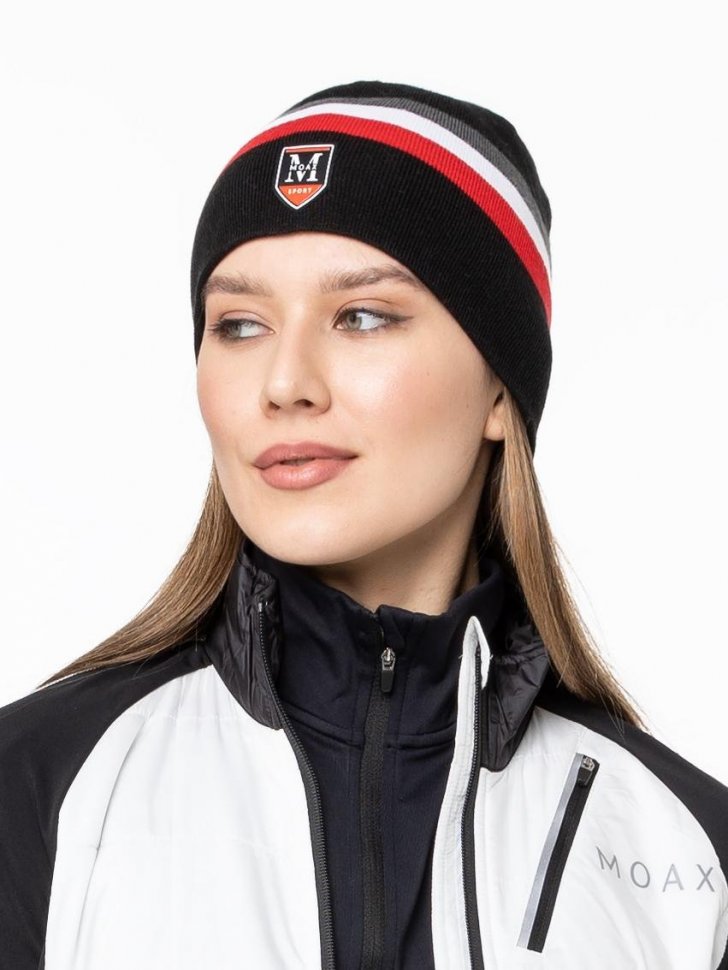 23575M-10010 Шапочка унисекс MOAX Tradition Sport stripe, цв. черный-красный