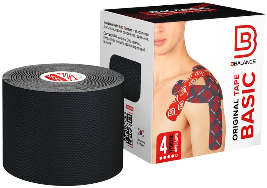 00-00000042 Тейп (тейп-лента, кинезио) SILK BB 5 см×5 м, цв. чёрный