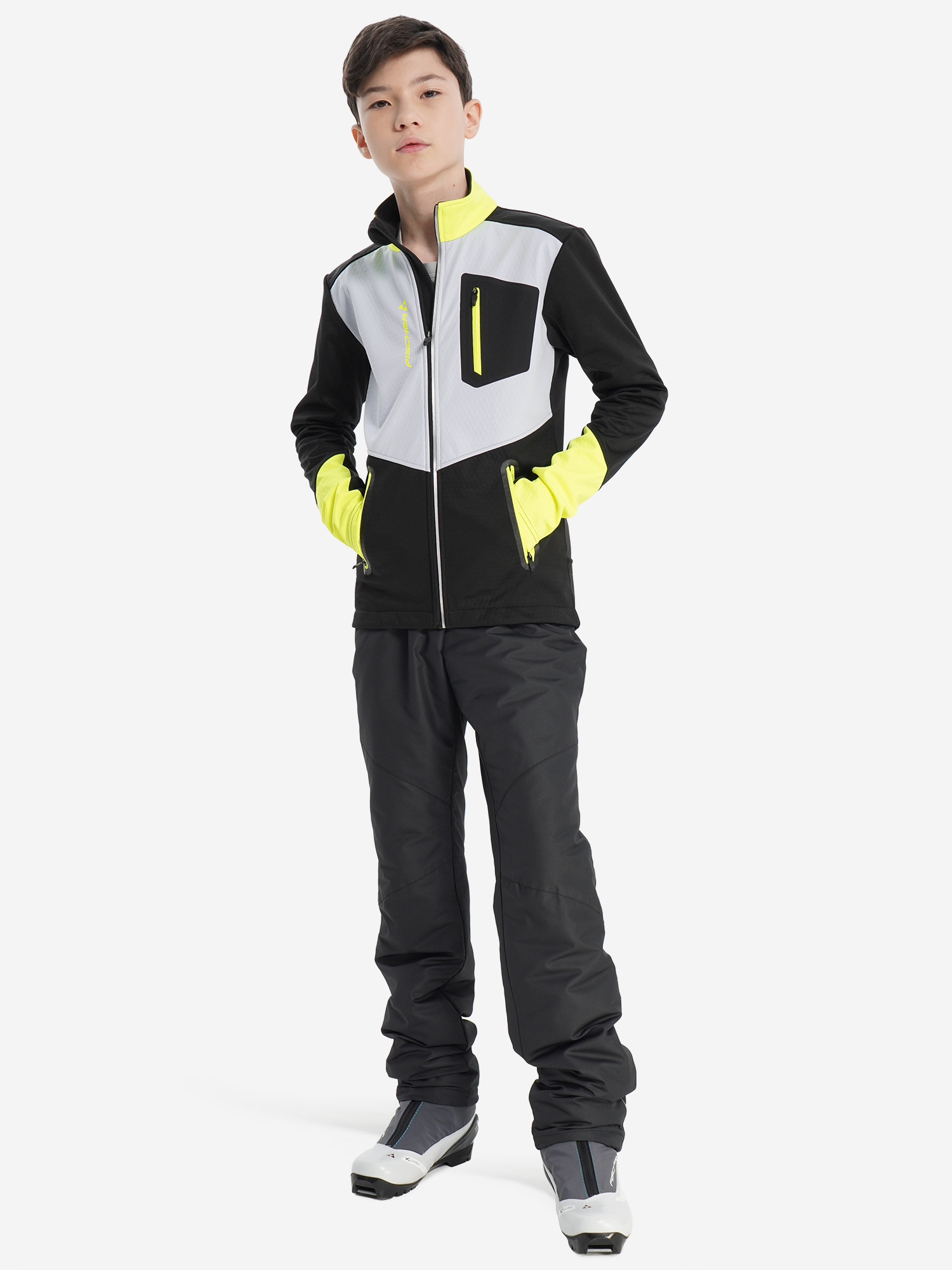 GR8032-109 Куртка детс. Fischer Softshell Warm, цв. черный-серый
