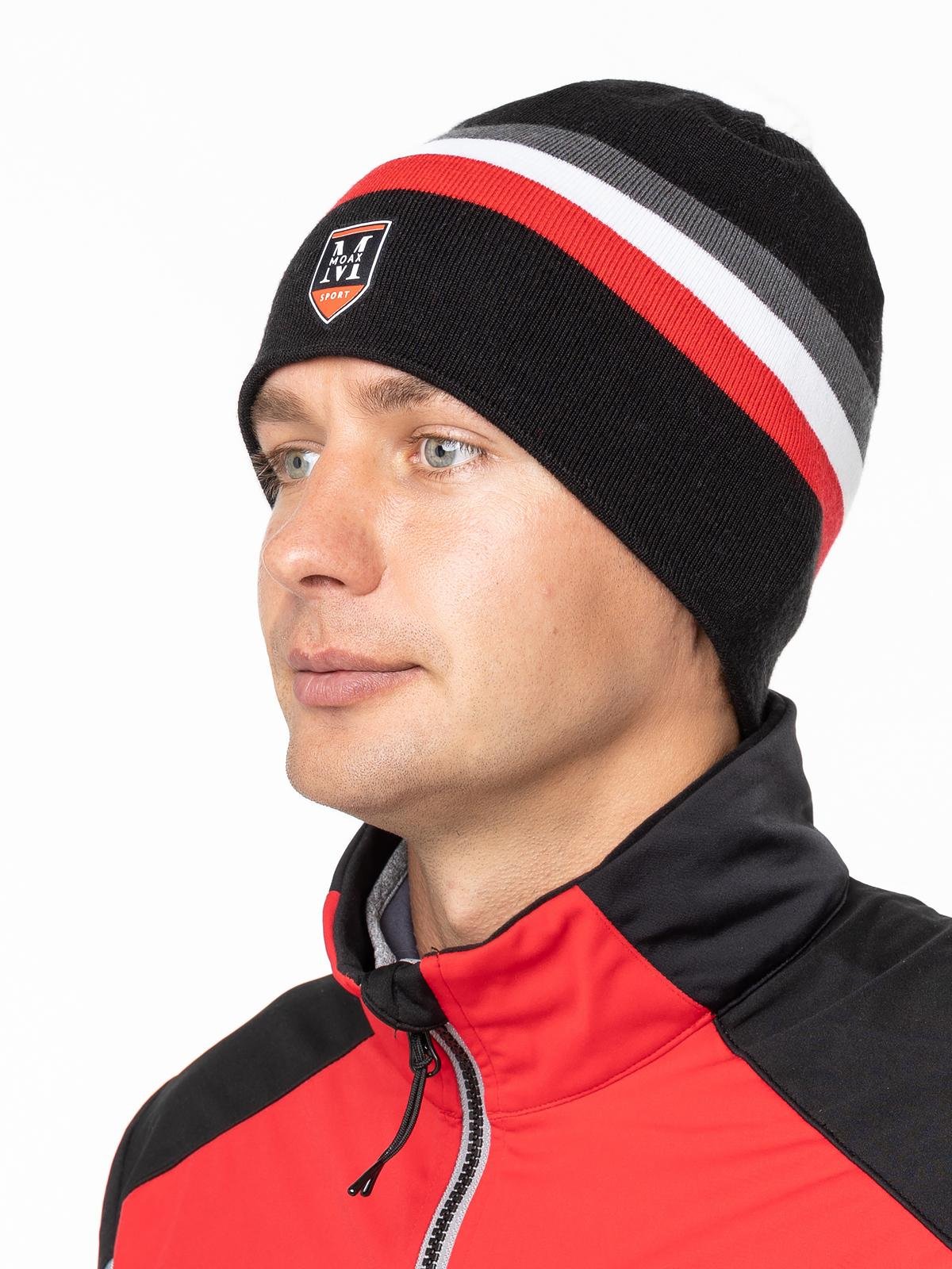 23575M-10010 Шапочка унисекс MOAX Tradition Sport stripe, цв. черный-красный